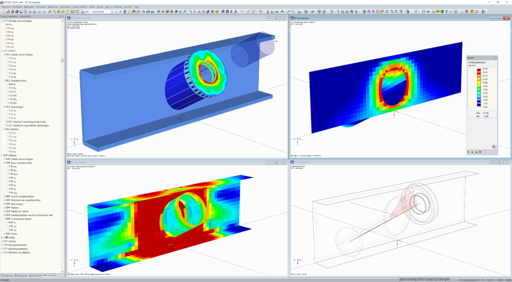 Rekenmodel in RFEM van een groutanker op een betonwand