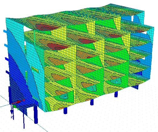 Betonnen appartementengebouw berekend met de 3D rekensoftware RFEM