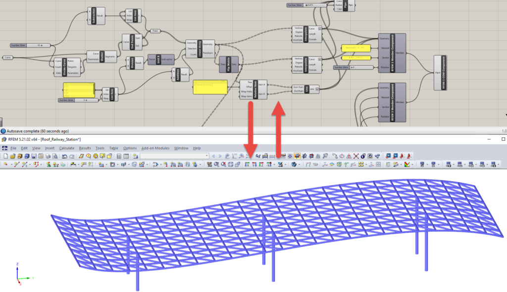 De directe koppeling tussen grasshopper en RFEM via het Rhino progamma